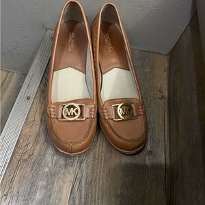 Michael Kors Brown Leather Loafers with Gold Accent